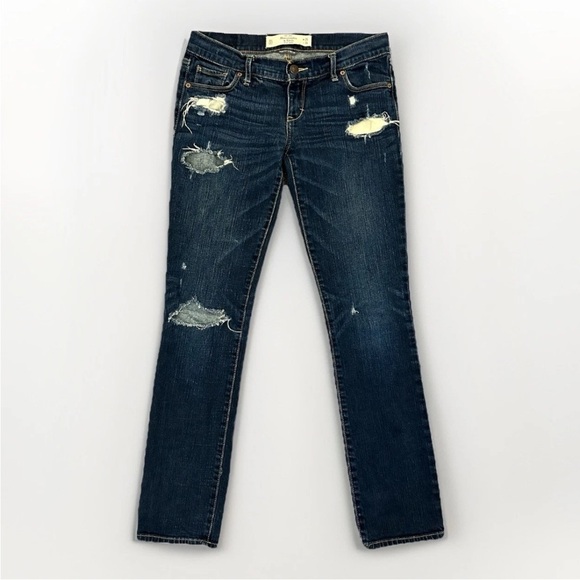 Abercrombie & Fitch Women's Erin Jeans Size 0 S Blue Distressed Skinny Low Rise - Picture 1 of 14